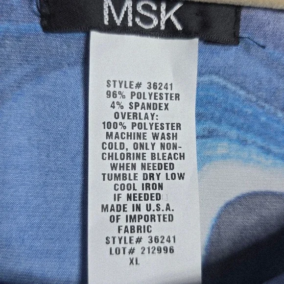 MSK Tunic Dress Women XL Blue Abstract Swirl Print Asymmetrical Sheer Overlay - Picture 4 of 7